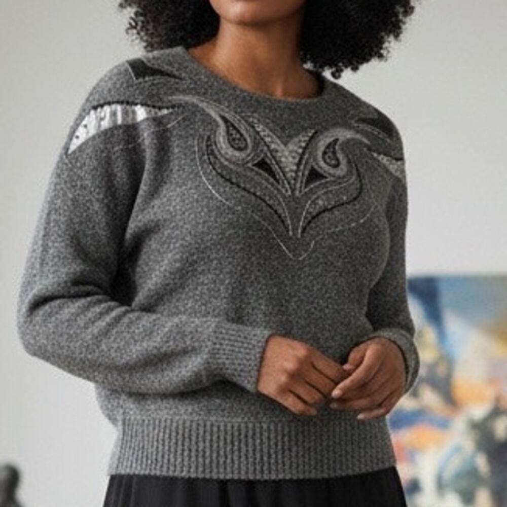1980's IB Diffusion Silk Angora Blend Faux Leather Applique Size Medium Sweater